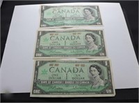 3 - 1867 - 1967 Canada One Dollar Notes