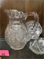 3PC FINE CUT CRYSTAL PITCHER & 2 SMALL BOWLS