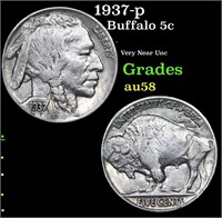 1937-p Buffalo Nickel 5c Grades Choice AU/BU Slide