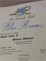 Vintage 1946 The Roosevelt Blue Room Menu