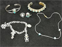 Turquoise Jewelry Lot, Bracelets, Rings,...
