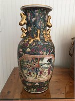 Rose Medallion 18” Vase with Gold Trim