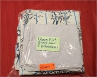 Queen sized flat sheet and 2 pillowcases