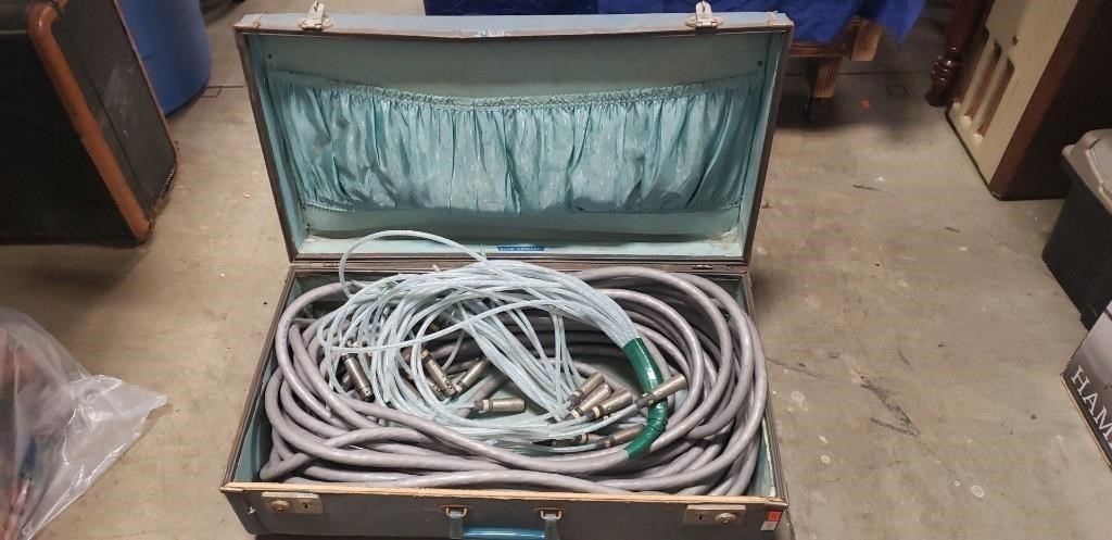 (12) Microphone Cords In Vintage Suitcase
