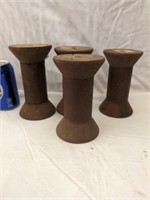 4 Antique Wooden Textile Spools 6 1/2" tall