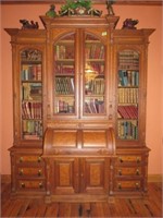 Walnut Cylinder Secretary w/ Side Cabinets