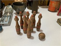 antique children's toy wooden bowling set