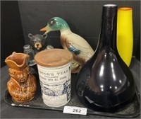 Bennington Toby Mug, Hand Blown Glass Vase.