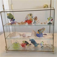 Glass Display Case Shelf with Fish Figurines &