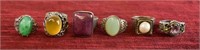 Group of Sterling Silver Semi Precious Stone Rings