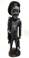 Large Tribal Hand Carved Wood Fisherman Statue