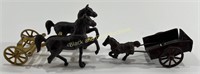(2) Vintage Cast Iron Horse Drawn Cart Wagon Toys