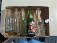 Vintage 7up Glass Bottle & Other Bottles