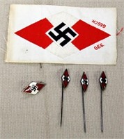 HJ Hitler Youth stick pin, patch pin & patch lot