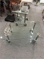 Two piece glass and chrome coffee table set