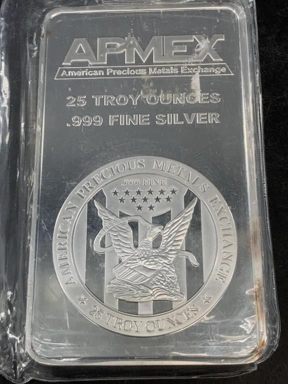25 Troy oz. bar of .999 fine silver from Apmex