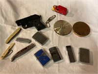 Collectibles lighters, knives starter gun & others