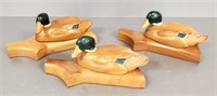 3 carved wooden duck & gun stock dresser boxes