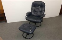 Navy Leather Swivel/Recliner and Stool