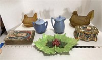 Assorted Containers w/Lids & Holly Leaf Wall Decor