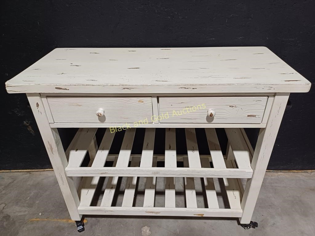 Painted 2-Drawer Rolling Kitchen Cart