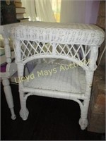 Vintage White Wicker Tiered Side Table