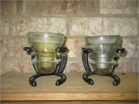Pair of Glass Insulator & Horseshoe Candle Holders