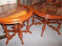 2 Glass Top Carved Wood Tables