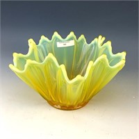 Fostoria Vaseline Opal Ruffled Vase