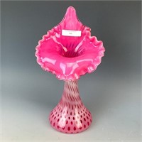 Fenton Cranberry Opal Coin Spot JIP Vase