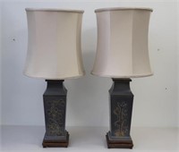 Pair large Chinese paktong metal table lamps