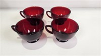 (4) Ruby Red Anchor Hocking Cups