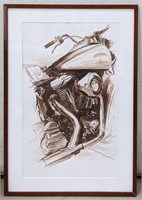Framed Motorcycle Watercolor Signed By Artist