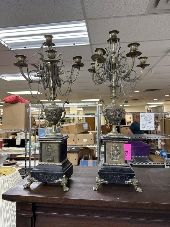 2PC LARGE ANTIQUE EASTLAKE BRONZE CANDELABRAS