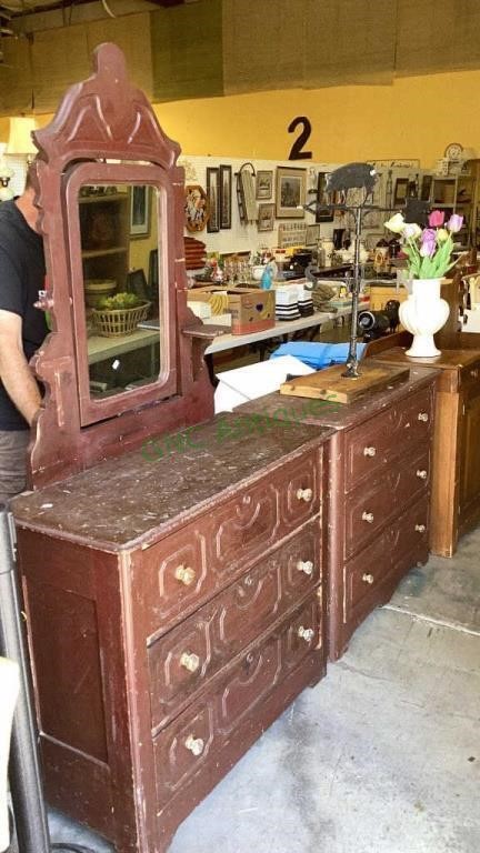 Pair of antique three drawer dressers each with