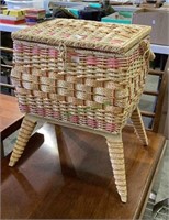 Vintage footed rattan woven sewing basket with