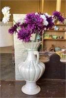 Glazed ceramic three handle vase with faux