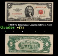 1953 $2 Red Seal United States Note Grades vf++