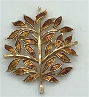 CROWN TRIFARI Enamel Ambers Spray Leaf Brooch