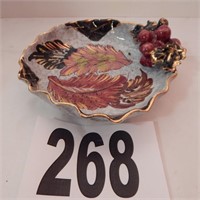 HAND-PAINTED LEAF AND BERRY MOTIF BOWL MADE ITALY