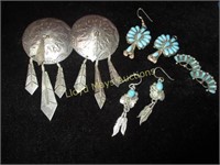 4 Pair Artist Made Silver & Turquoise Earring Sets