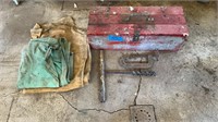 Old wood tool box with antique bolts/nuts ,