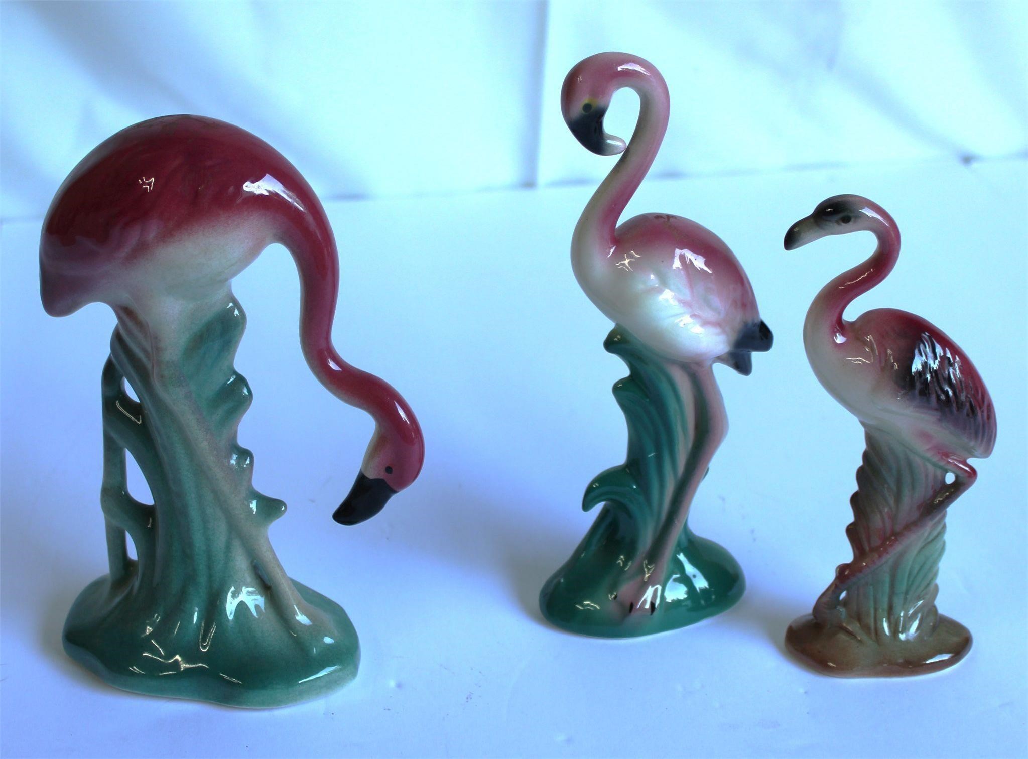 Vintage Pottery Flamingos set of 3 7" Tall