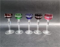 SET OF 5 CUT TO CLEAR CRYSTAL CORDIAL GLASSES
