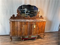 European Marble Top Carved Credenza