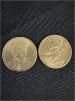 Pair of United States Presidents $1 coins.