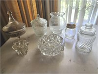 Assorted glass jars and ashtray