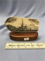 6 x 2.5" scrimshawed section of fossilized ivory w