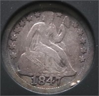 1847 SEATED DIME VG
