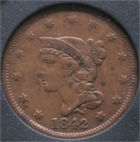 1842 LARGE CENT VF